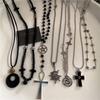 Punk Vortex Sonnenkreuz Anhänger Kette Perlen Halskette Für Männer Frauen Hip Hop Vintage Y2K Grunge Gothic Anhänger Schmuck EMO Accessoires