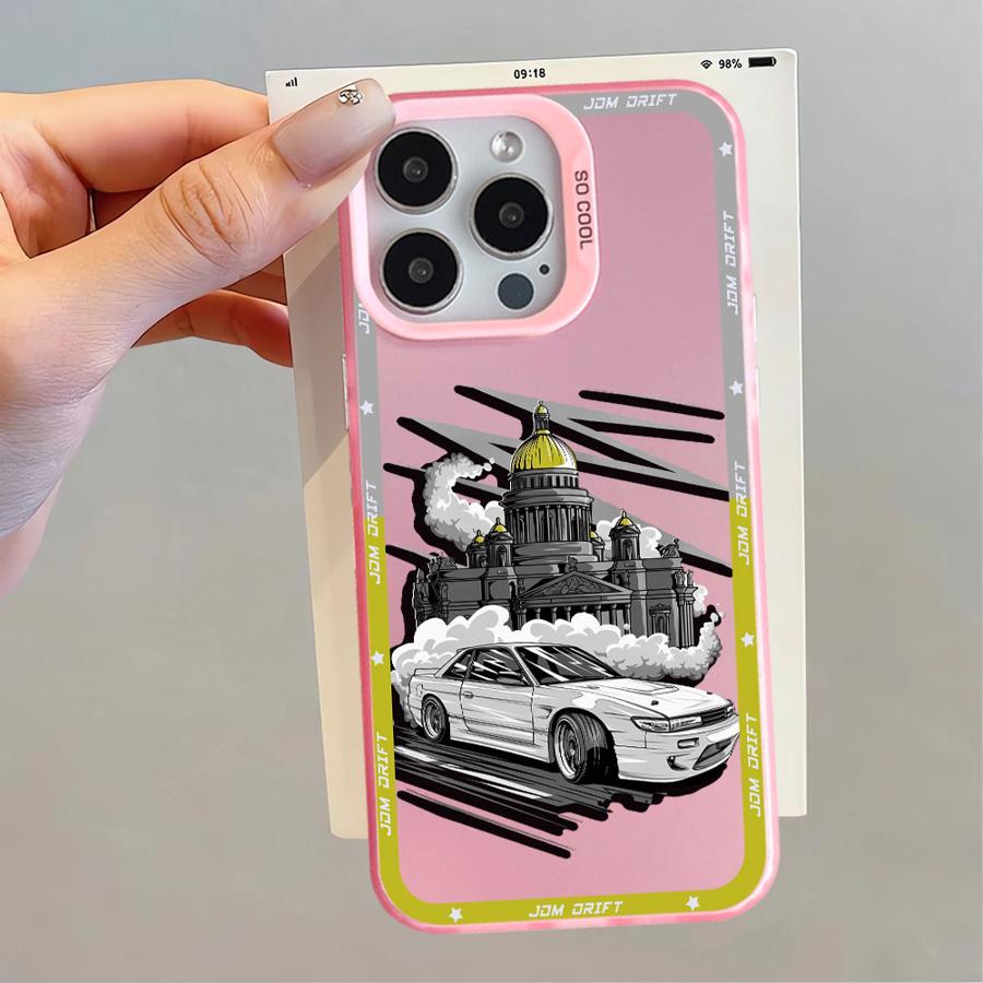Japanese JDM Drift Car Red Sun Case for iPhone 16e 11 12 13 Pro Max 14 15 16 Plus Soft Shell