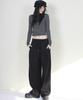 Deumakeu Wide-Fit Corduroy One-Pleat Elastic Pants Black