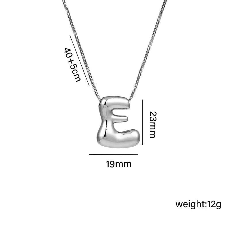 Charming Chubby Brass Polished 26-Letter Silver Pendant Necklace for Women