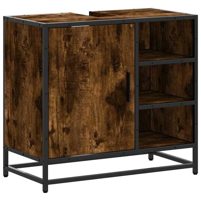 VidaXL Armoire de lavabo de salle de bain chêne fumé 65x33x60 cm, meuble de lavabo de salle de bain, meuble de salle de 849286