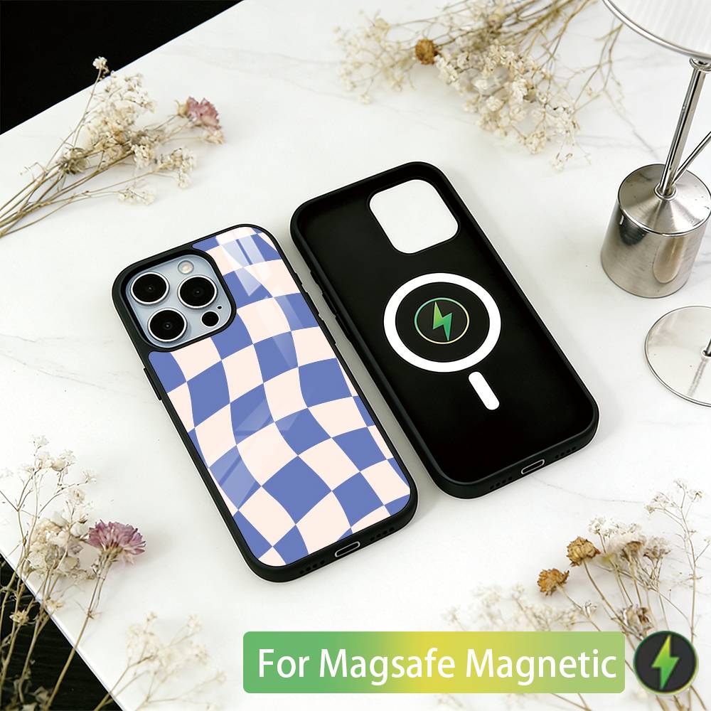 Solid color plaid Phone Case For iPhone17,16,15,14,13,12,11 Plus,Pro Magnetic For Magsafe Wireless Charging