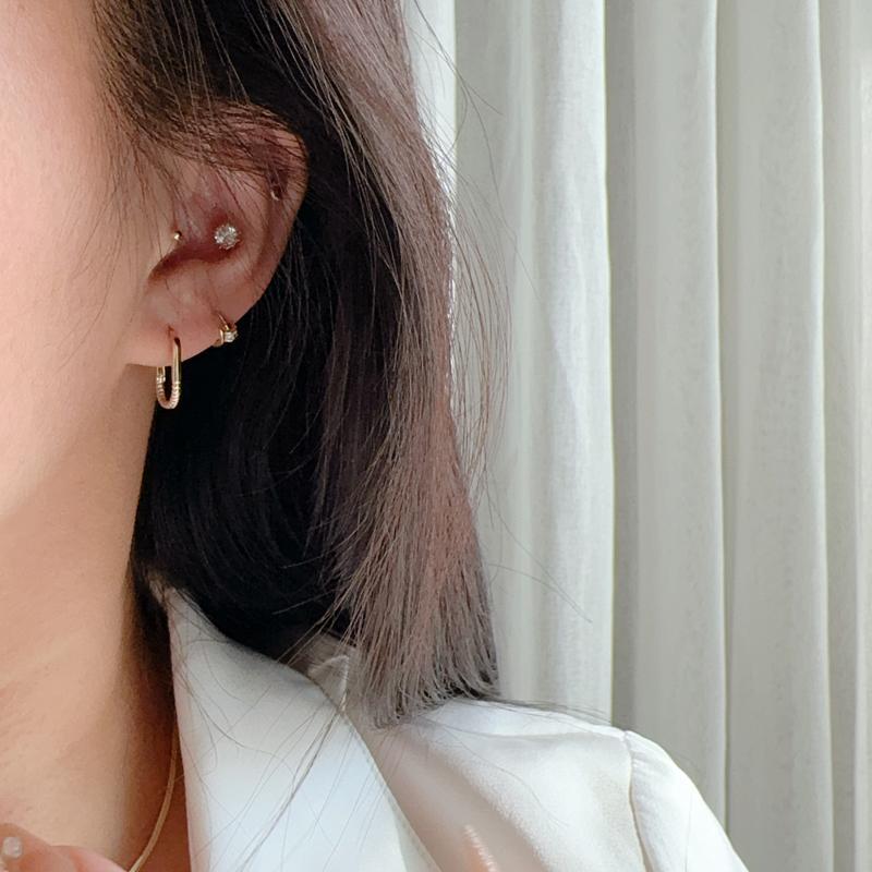 S925 Sterling Silver Plated 18K Gold Earring for Women, Simple Geometric Square Fashion Ear Accessories