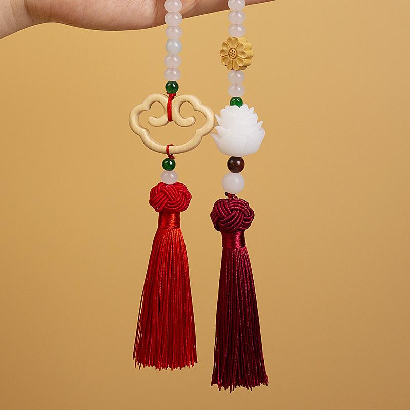 Luxury Car Pendant Auto Lucky Ornament Rearview Mirror Hanging Lotus Chinese Knot Bodhi Pendant Creative Car Supplies