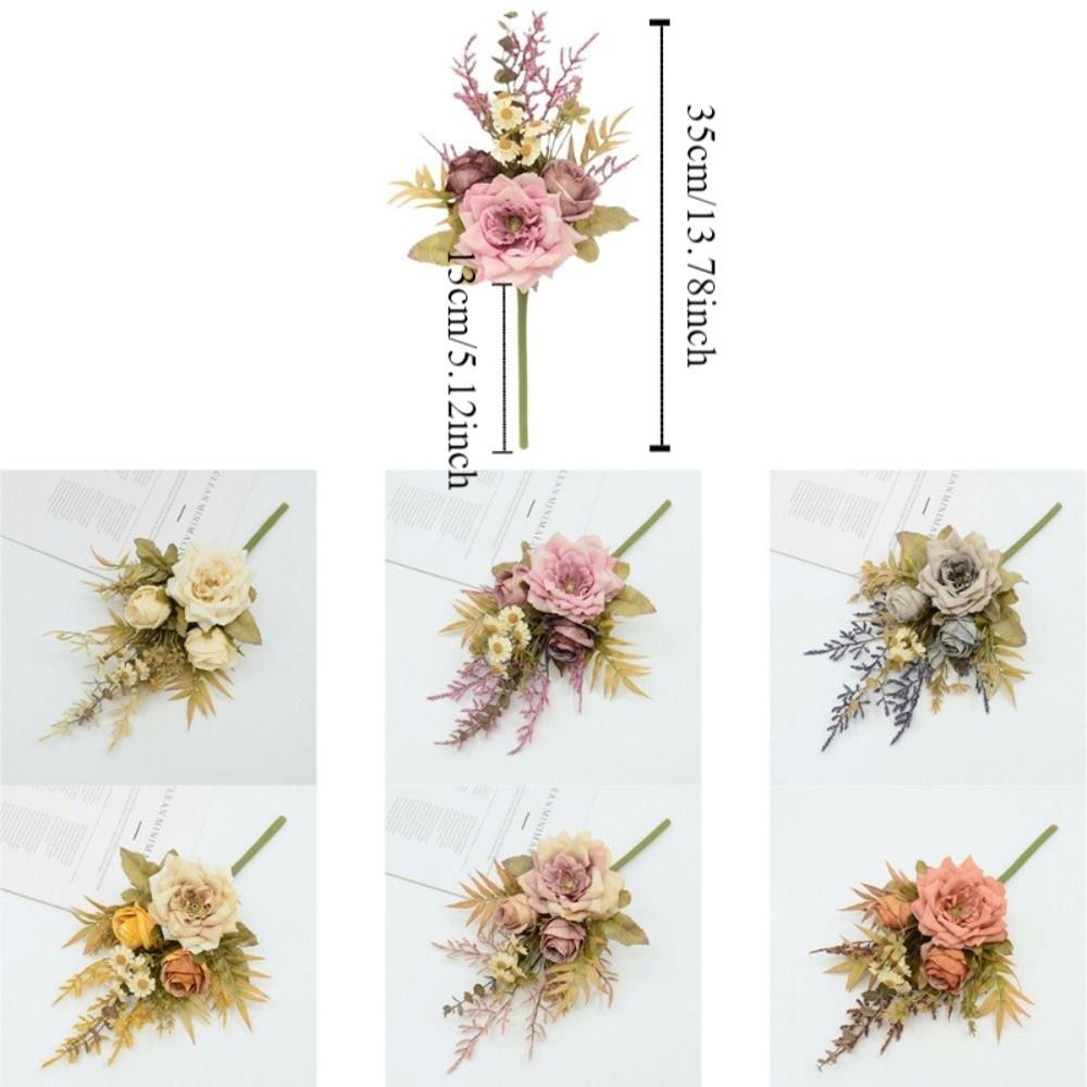 Real Touch Fake Floral Bouquet Lifelike Simulation Rose Flower Rose Reed Hybrid Home Decoration