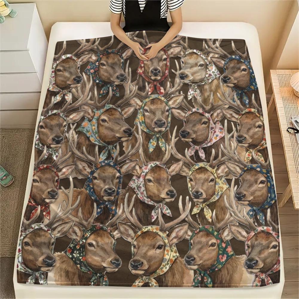 

1PC Retro Animal Art Print Flannel Blanket, High quality All Seasons, Home Decor, Warmth and Comfort, Perfect for Christmas Gifts 80cm x 120cm