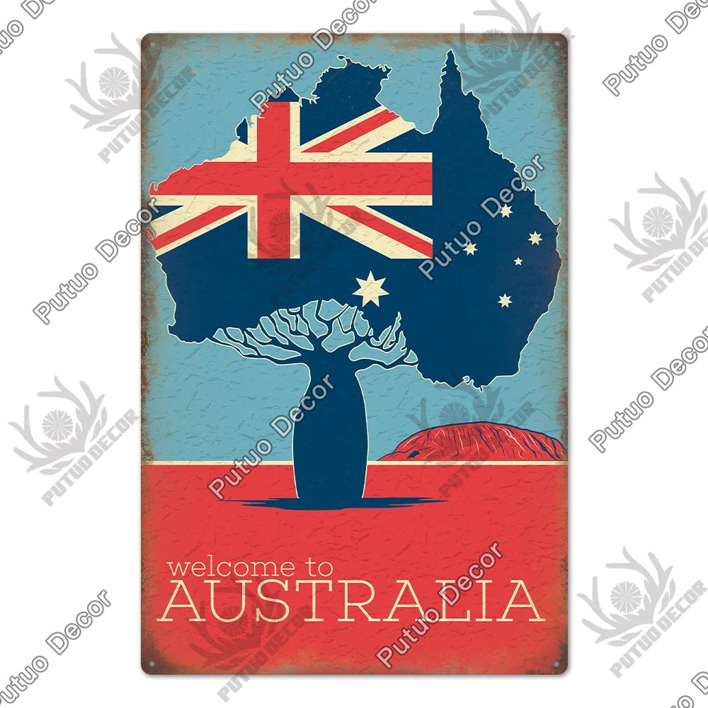 Putuo Decor Australia Metal Sign Plaque Metal Vintage Poster Tin Sign Decoration for Bar Club House Living Room Wall Home Decor
