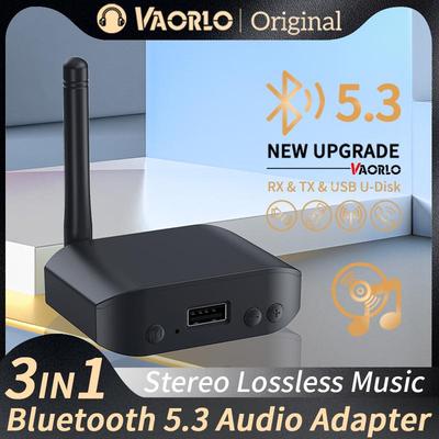 Trasmettitore e ricevitore audio Bluetooth 5.3 3 in 1, riproduzione USB U-Disk, adattatore wireless stereo AUX da 3,5 mm per auto, PC, TV, altoparlante