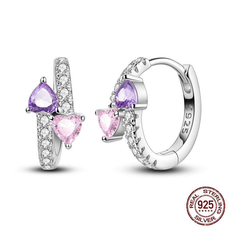 Luminous Shell Women Earrings Original 925 Sterling Silver Pave CZ Star Moon Hoop Earrings Engagement Wedding Jewelry