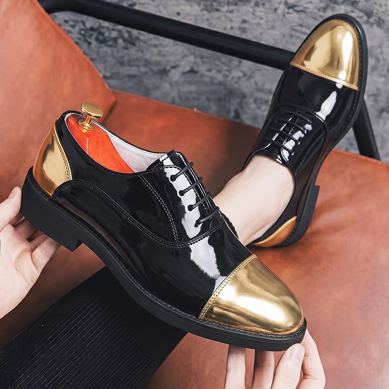 Men’s Derby Retro Black Gold Silver Leather Oxfords Dress Shoes Formal Office Business Shoes Tuxedo Wedding Shoes Plus Size