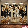 2D 18th Birthday Black Gold Glitter & Confetti Backdrop for Adult Party