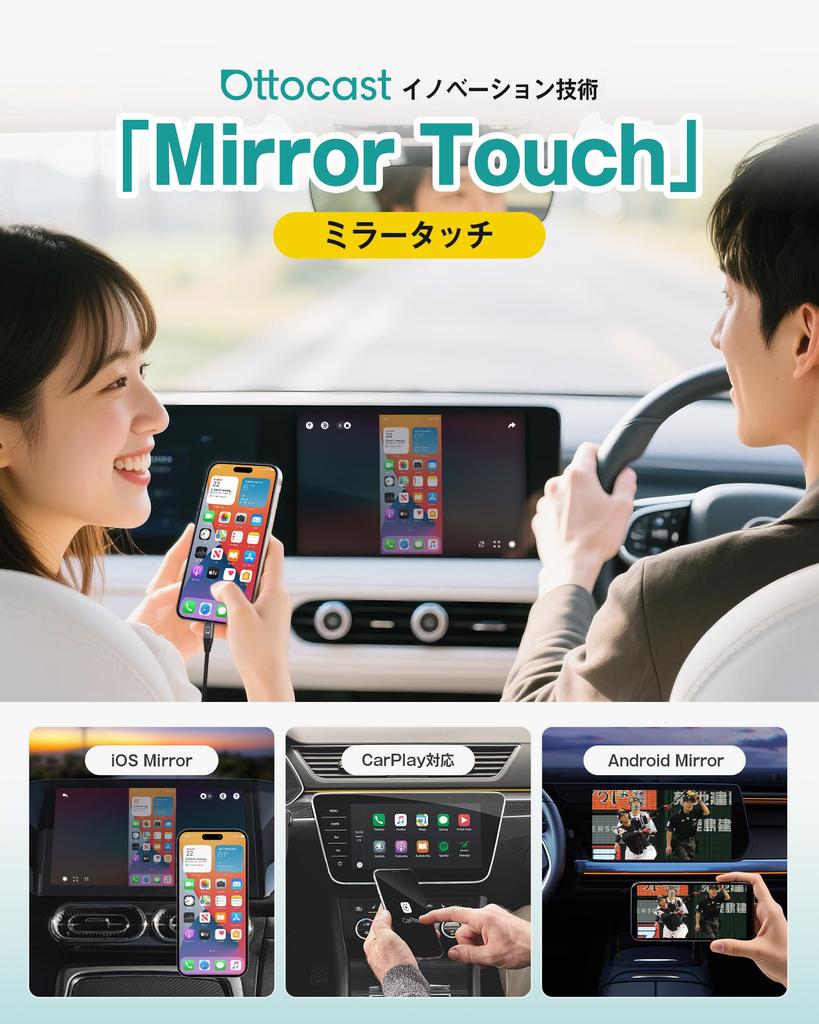 OTTOCAST Mirror Touch Wireless CarPlay Adapter, Mirror the Whole Smartphone Screen To Car Navigation