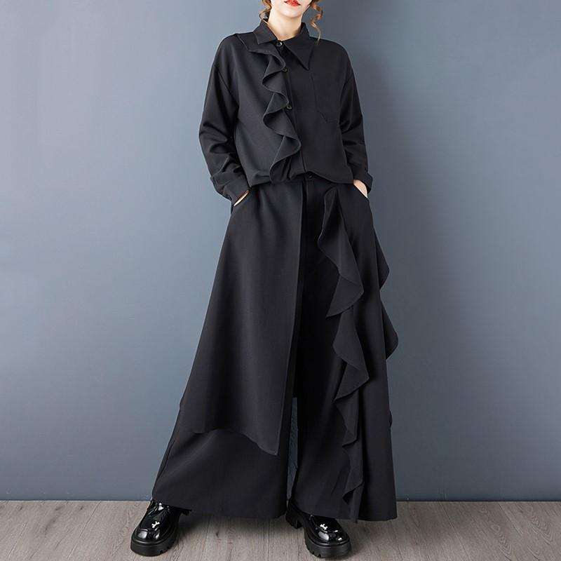 

Винтажные ЧЕРНЫЕ брюки-юбка большого размера с высокой талией, повседневные, свободные, весенне-осенние, с широкими штанинами, женские