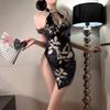 Sex Underwear Temperament Printed Cheongsam Retro Backless Nightdress Side High Split Hollow Improved Cheongsam Ancient Style