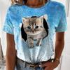 Summer Women's 3D Cat Printed Crew Neck T-Shirt Fashion Versatile Breathable Trend Casual