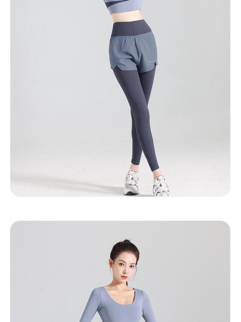 Juyitang High-Waist Two-in-One Yoga Pants with Pockets for Slimming & Hip-Lifting