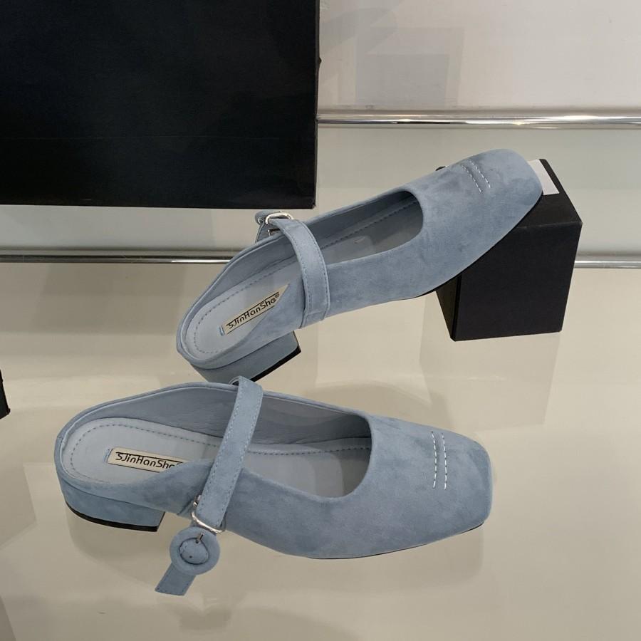 Spring 2025 new one-word with soft sole square head versatile flat-soled single shoes women's fashion shallow mouth Mary Jane shoes