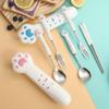Cute Cat Paw Cutlery Set Stainless Steel Fork Spoon with Storage Box Dinnerware Tableware Silverware Lunch Portable Tableware