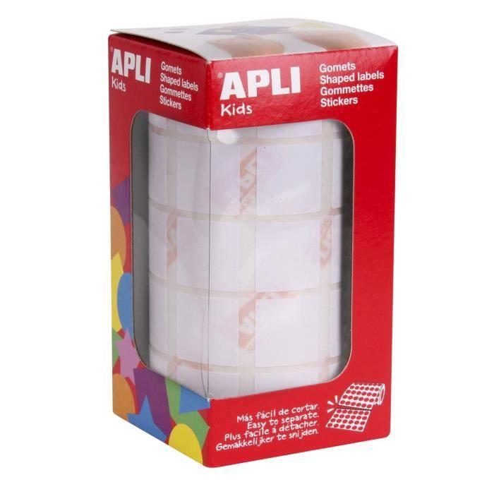 Rouleau de Gommettes Carrées - APLI - 20 mm - 1770 Gommettes - Adhésif Permanent - Mixte
