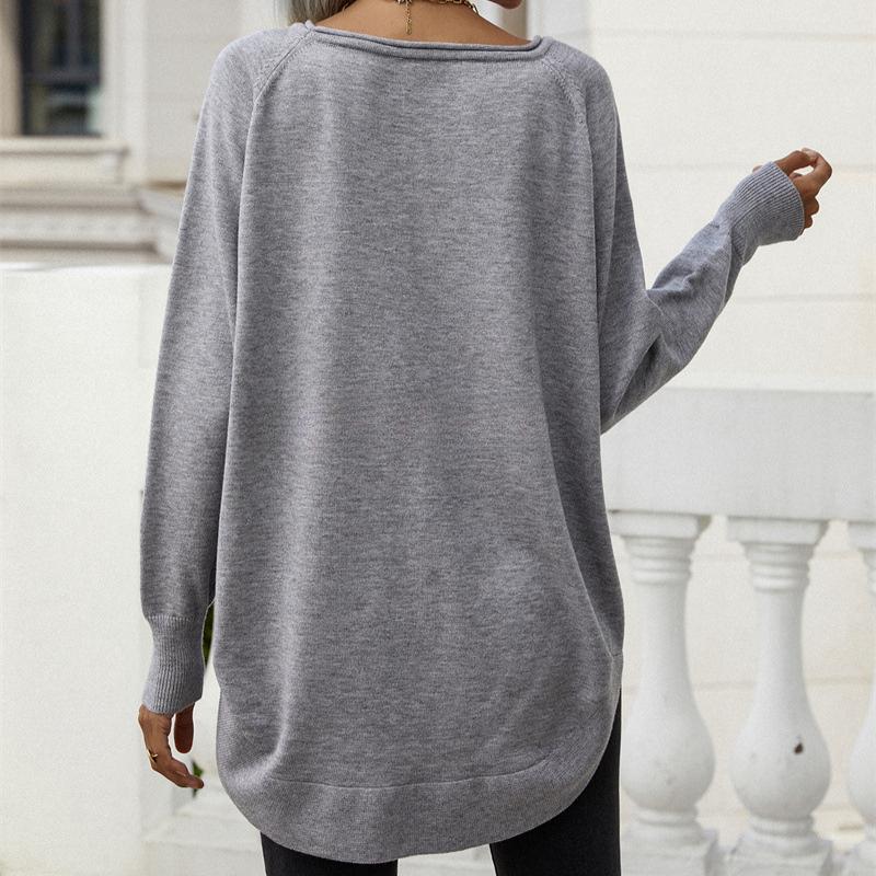 IHUASU Women's Autumn and Winter Commuter Sweater Strapless Solid Color Loose Large Size One Lapel Knit Sweater