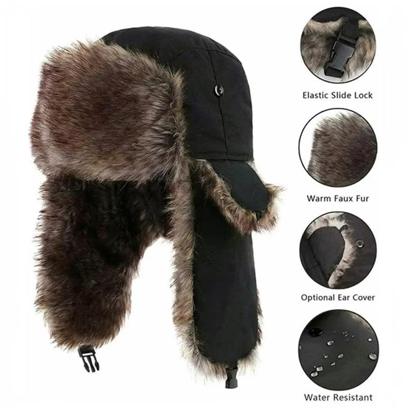 Winter Military Hat Mens Pilot Ushanka with Ear Protection Windproof Russian Style Aviator Cap Cold Weather Army Patrol