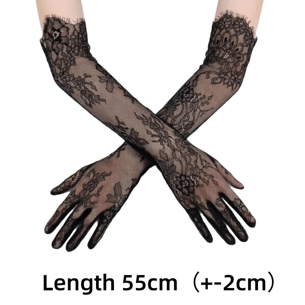 Elbow Length Sheer Lace Bridal Gloves Long Prom Glove Tulle Gloves  Bride Dinner Party Evening