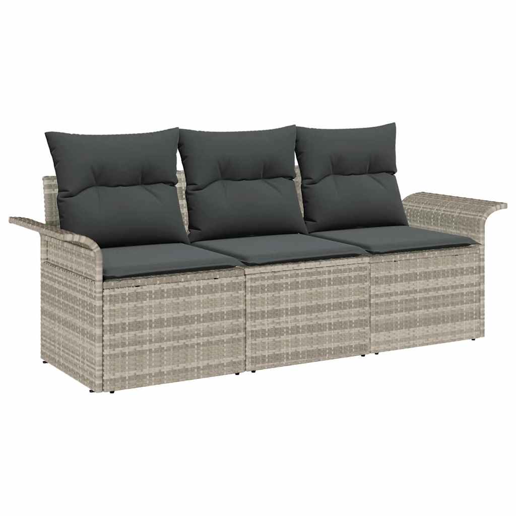Garden Sofa Set with Cushions 3 pcs Light Grey Poly Rattan