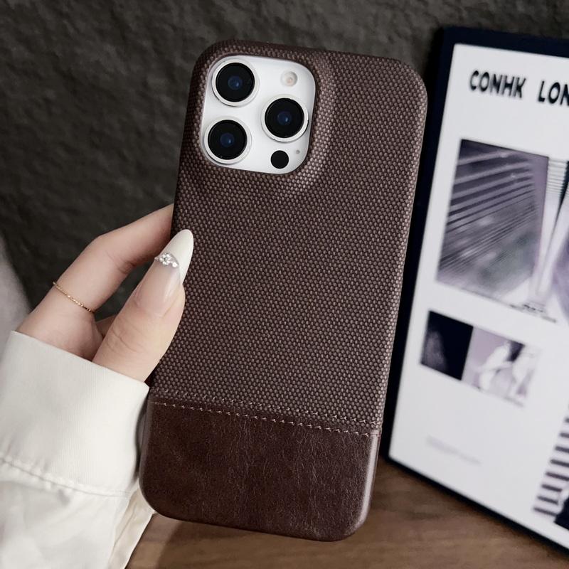For iPhone 16 Pro Max 15 Pro 14 Plus 13 12 Shell Cover Luxury Splicing Leather Hard PC Shockproof Slim Phone Case