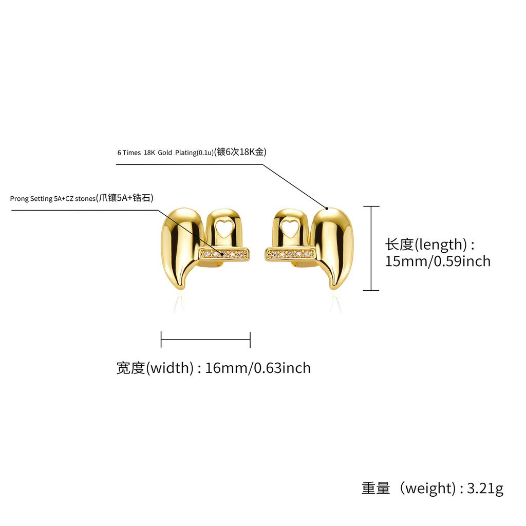 High-Quality Gold-Plated Dental Braces Micro-Inlaid Zircon Small Tiger Teeth Left-Right Symmetrical Sharp Teeth Set TEMU Hot Sale