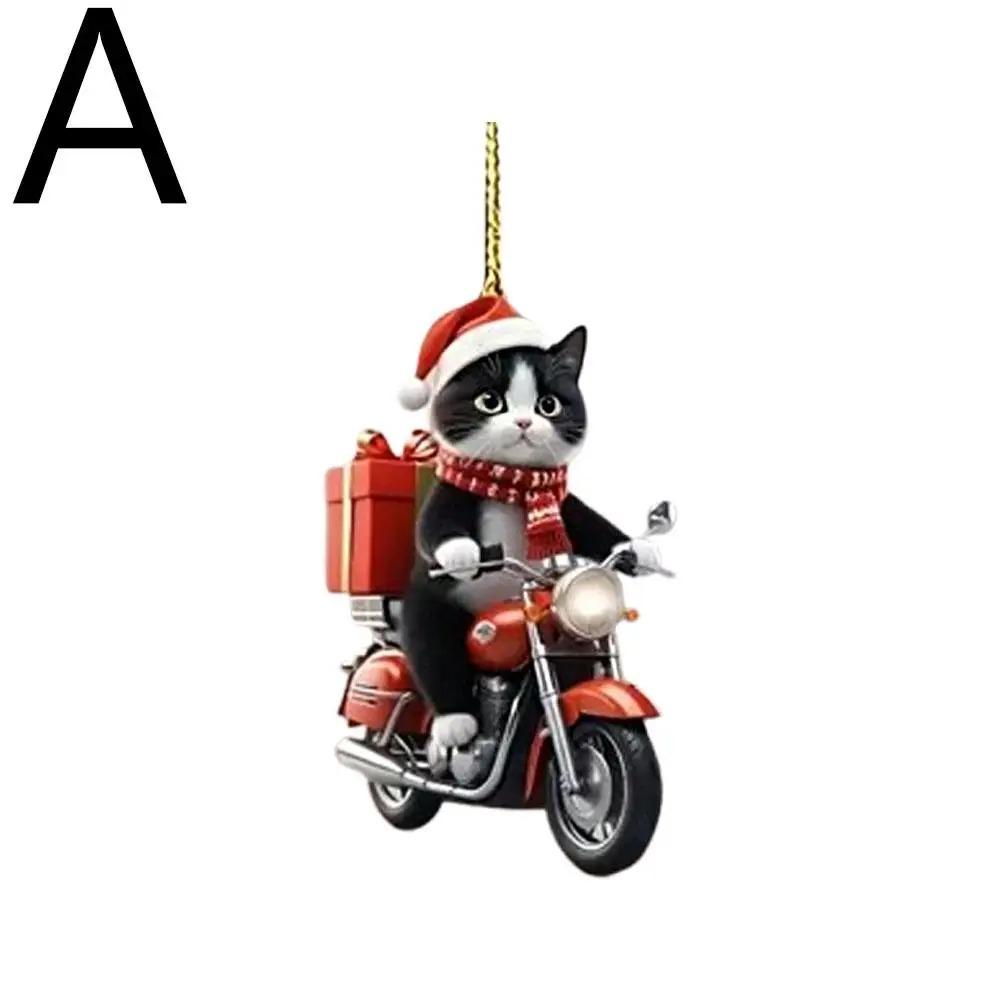 Motorcycle Cat Acrylic Hanging Decoration Christmas Tree Car 2D Flat Riding Kitten Hanging Ornament Cartoon Pendant For Christma 7
