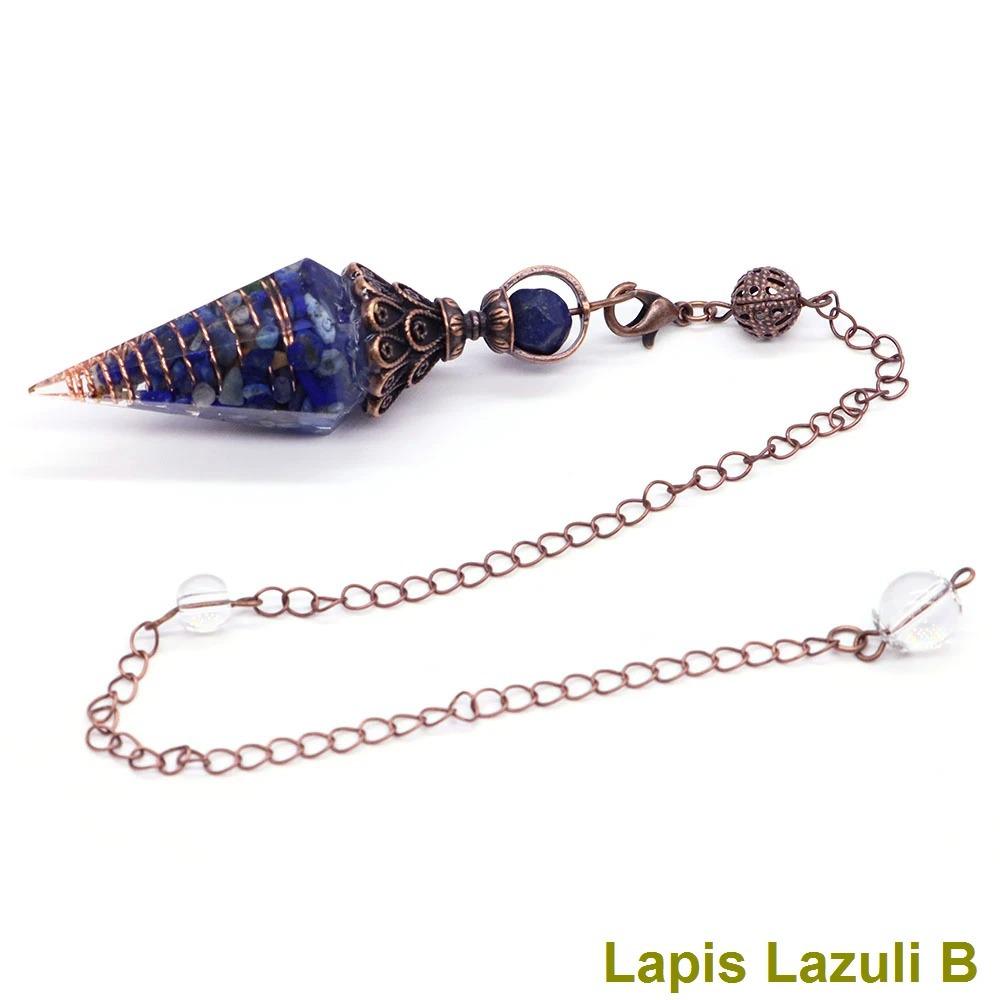 Antique Silver Seven Chakra Crystal Pendulum with Semi-Precious Chips and Resin Hexagonal Cone Pendant
