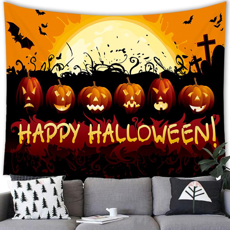 Home Decor Halloween Tapestry Bat Pumpkin Happy   Wall Hanging Party  Backdrop Tapiz