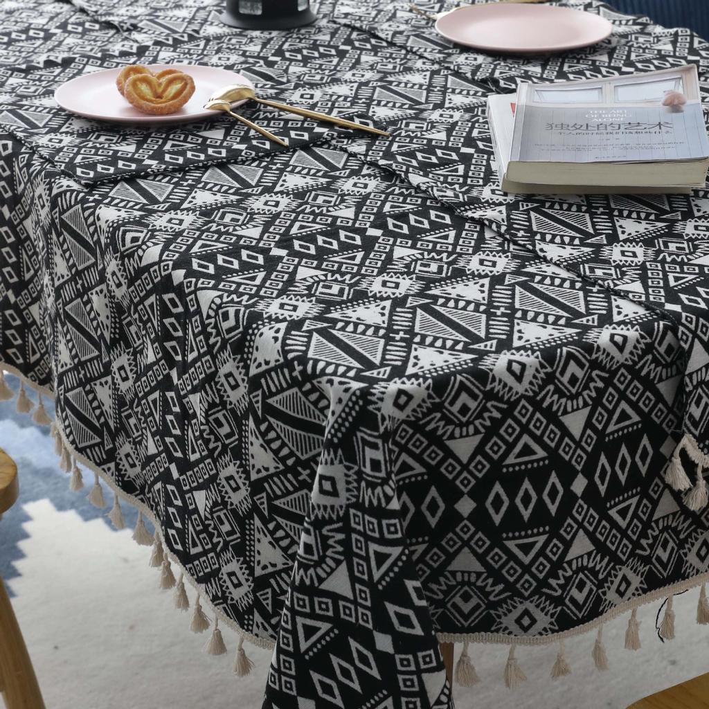 Kitchen Dinning Room Wrinkle Free Tassel Indoor and Outdoor Exquisite Fabric Cotton Linen Rectangle Tablecloths