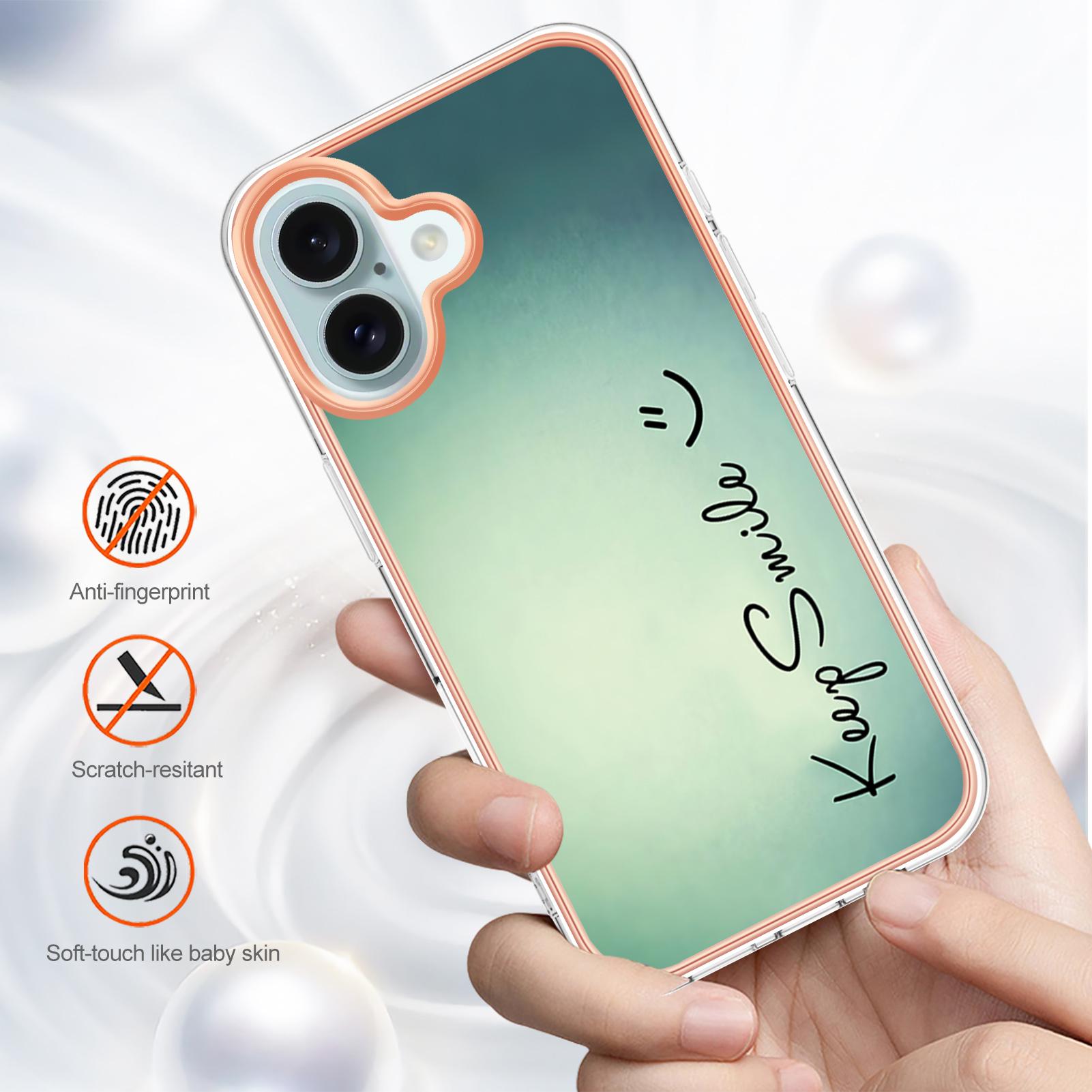 

YB IMD Series-16 Style-E For iPhone 16 Plus TPU Case Pattern Printing Phone Back Cover Keep Smile