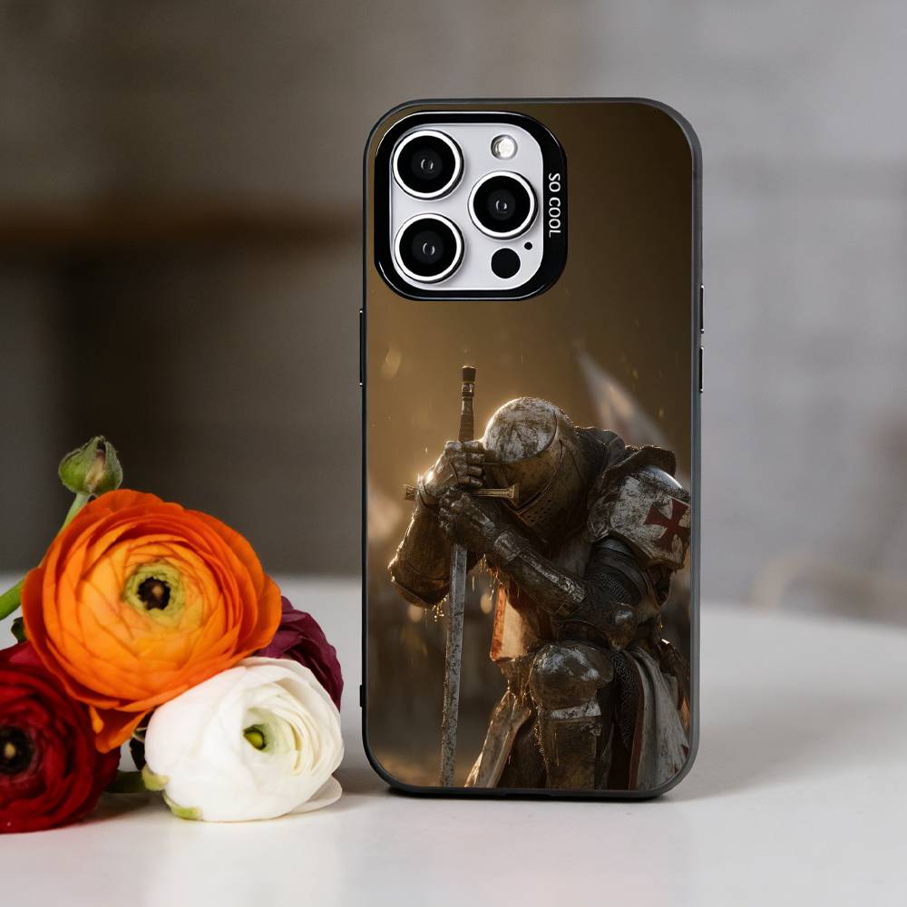 K-Knights Templar Art Phone Case For iPhone 17,16,15,14,13,12,11 Plus,Pro Max,XS,Colored Silver Plated Inside Cover