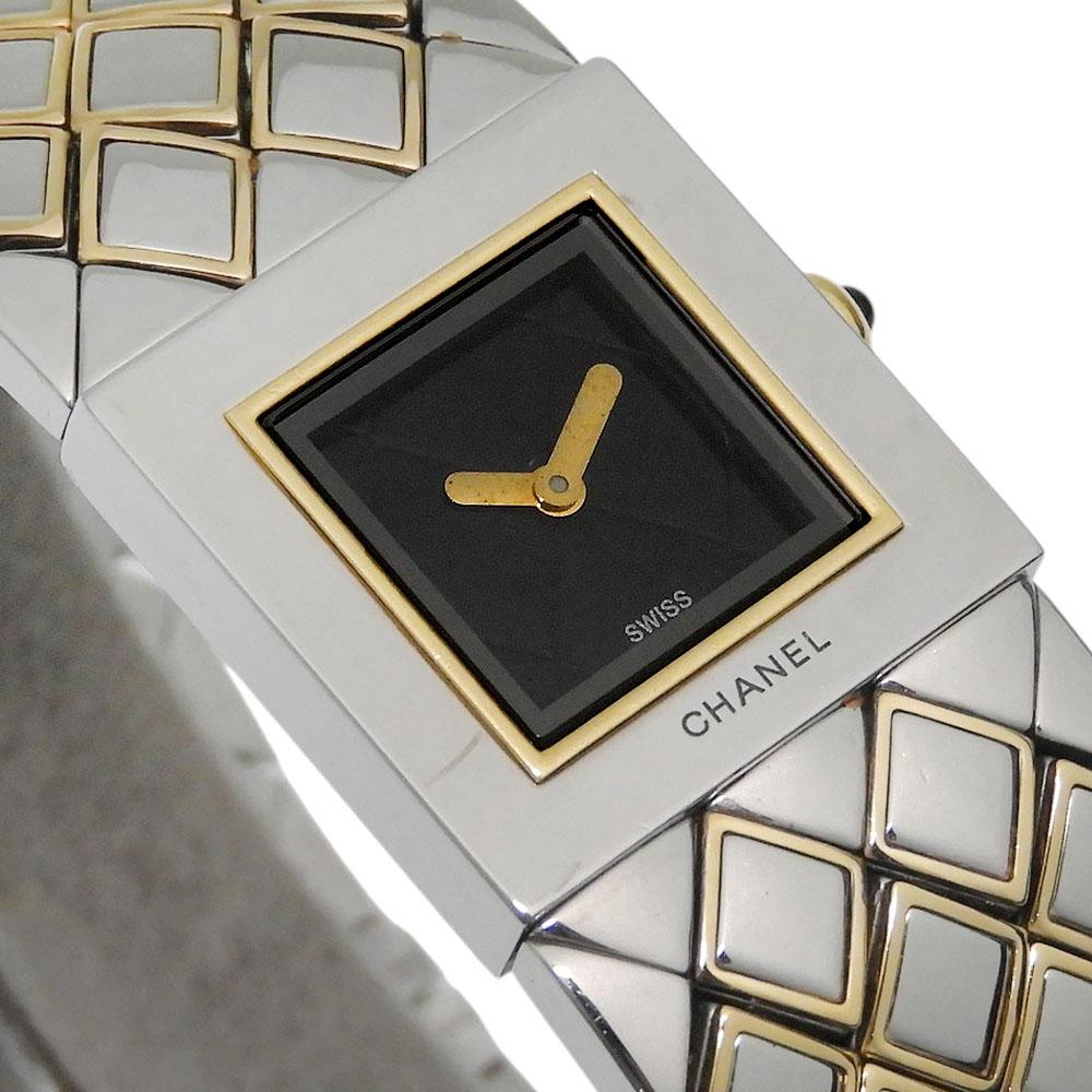 CHANEL Matelasse Watches H0475 blackDial Stainless Steel/YG Quartz Analog display Women Used