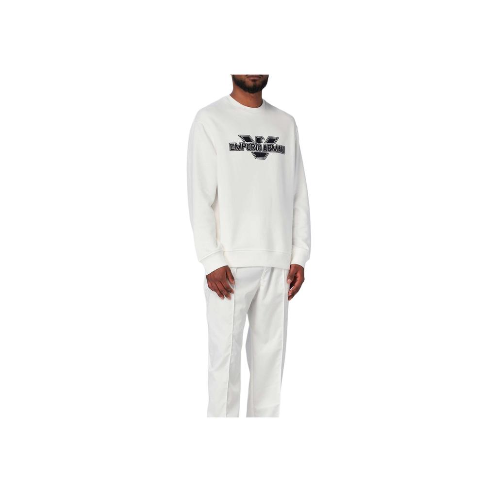 Emporio Armani Solid Color Long Sleeve Ribbed Sweatshirt Men Tops White 3R1MDA-1JRIZ-0101