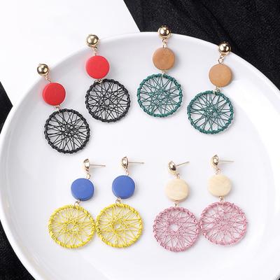 Vintage Women Wooden Round Dreamcatcher Statement Stud Earrings Jewelry Gift