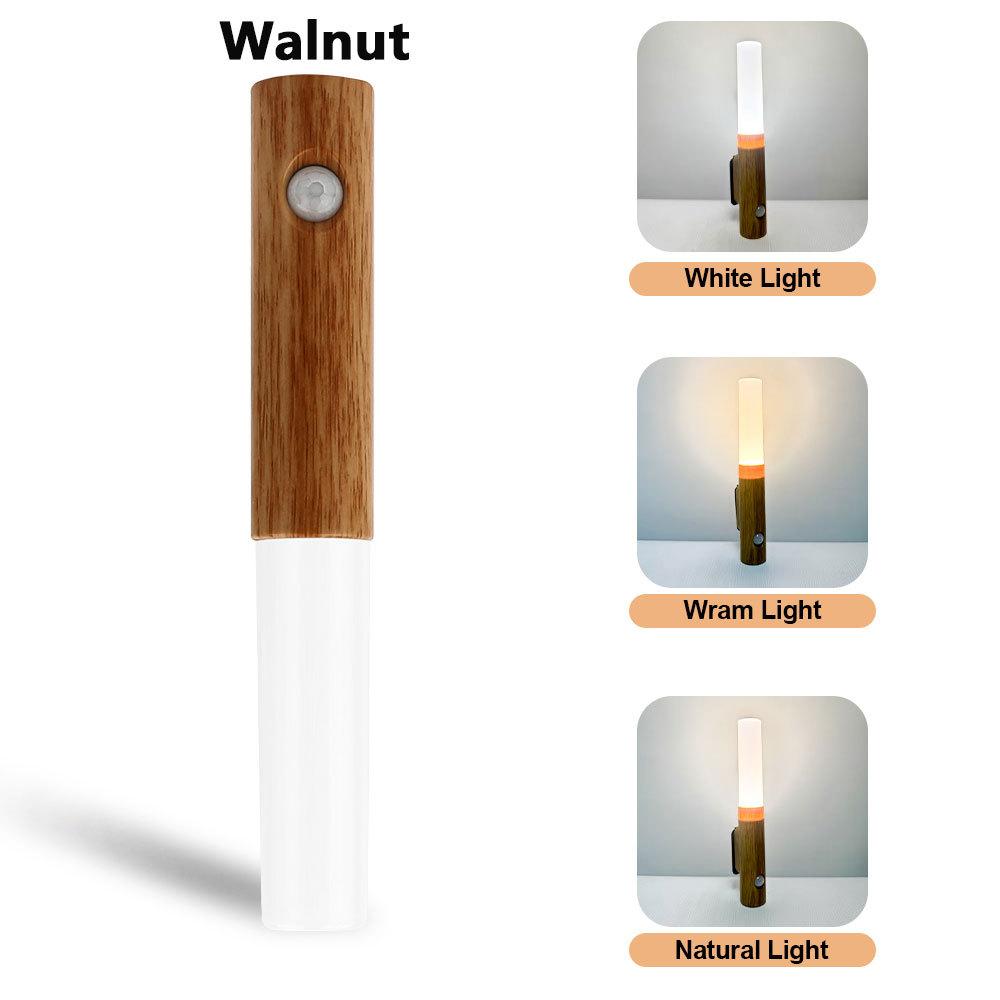 4pcs Motion Sensor Night Light Wooden Rechargeable 3color Magnet Indoor Body Sensor Night Lights Hand-Held Portable Led Wall Sconce Emergency Light