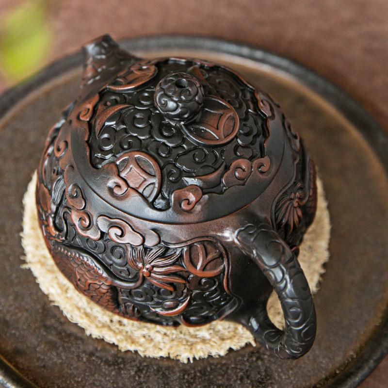 Lila Keramik Vintage Handgemacht Teekanne Keramik Geschnitzt Kung Fu Teekanne Einzelne Teekanne Pu'er Tee Zubereitung Teesets Chinesische Teekanne