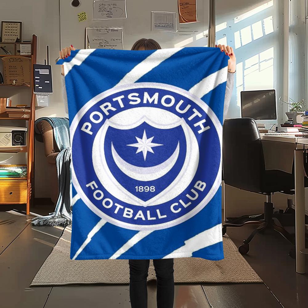 1PC Portsmouth FC Print Flannel Blanket, High Quality Comfortable for All Seasons, Home Decor, Warmth and Comfort, Perfect for Christmas Gifts