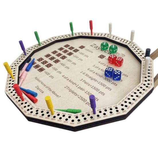 Farkle Dice Tray Kit Wooden Tray, with 6 Dice, 8 Colorful Pegs, Multi-player Interactive Family Board Game Game, Classic Tabletop for Travel