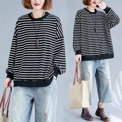 T-shirt pour Femmes Été Grande Taille T-shirt Doux Ample Rayé Décontracté Pull T-shirt Haut
