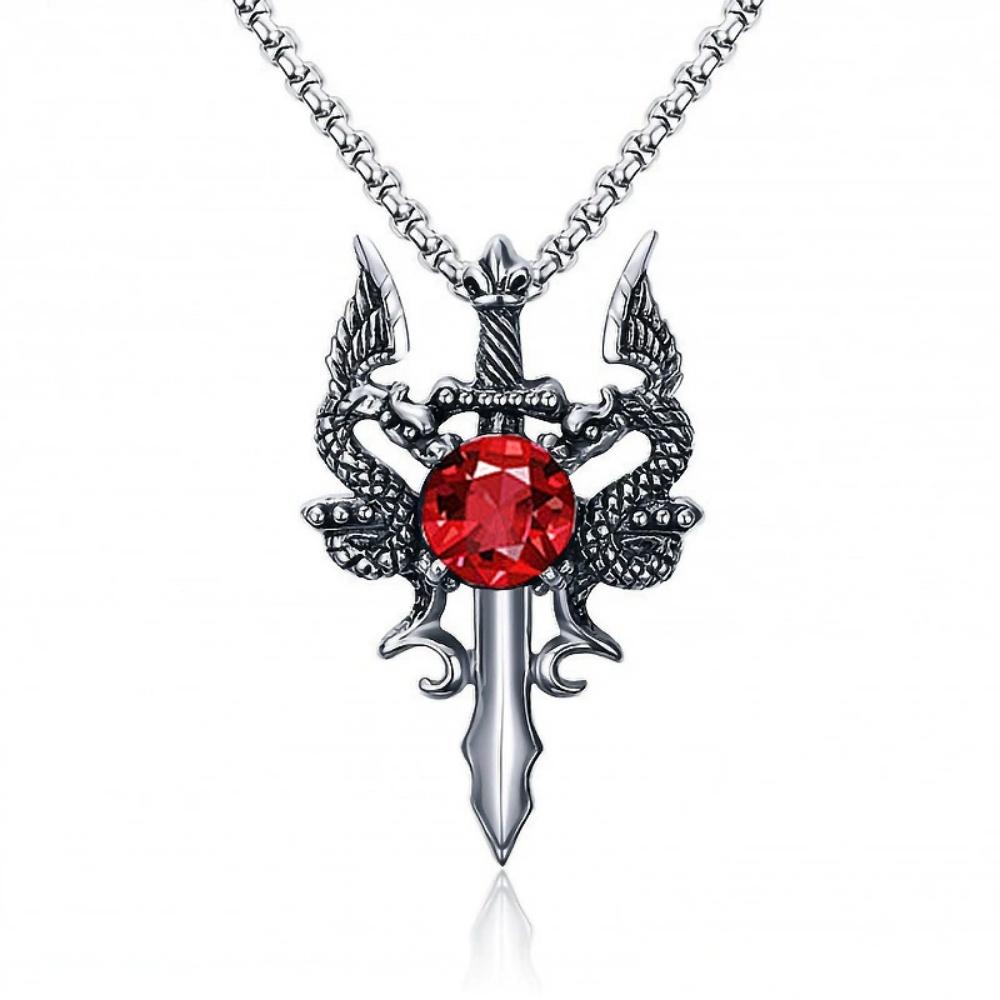 New Gothic Style Women's Ancient Silver-color Evil Dragon Gem Pendant Necklace Personalized Fashion Street Sweater Chain Jewelry