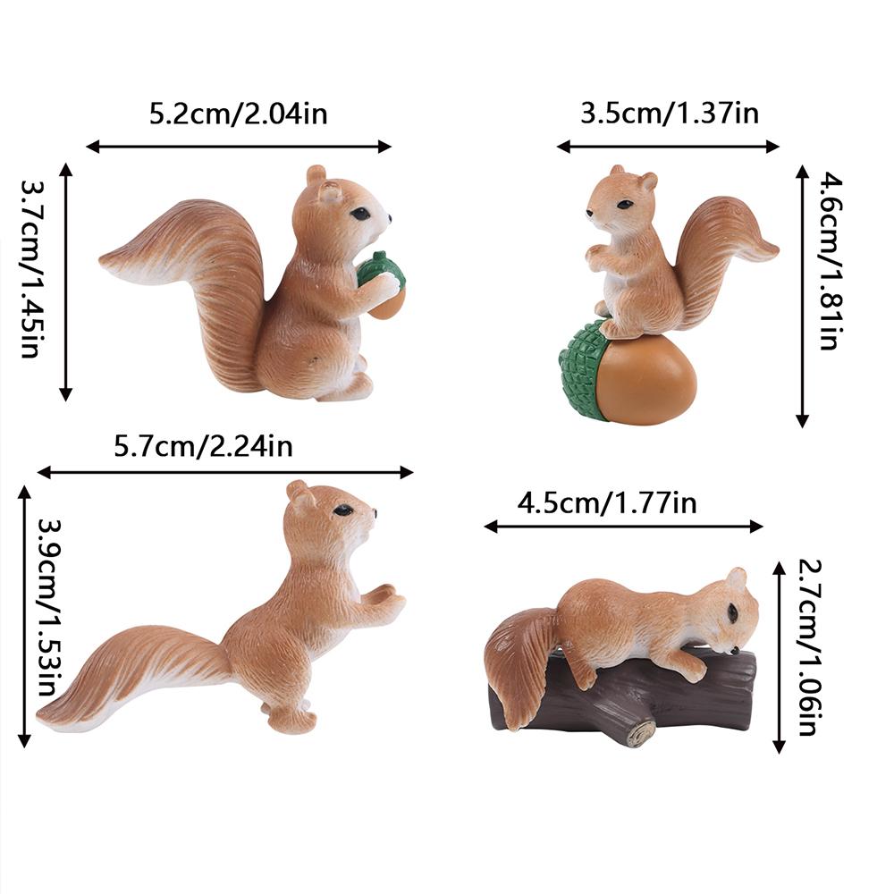 4Pcs/Set Squirrel Miniature Garden Accessories Squirrel Model Landscape Decoration