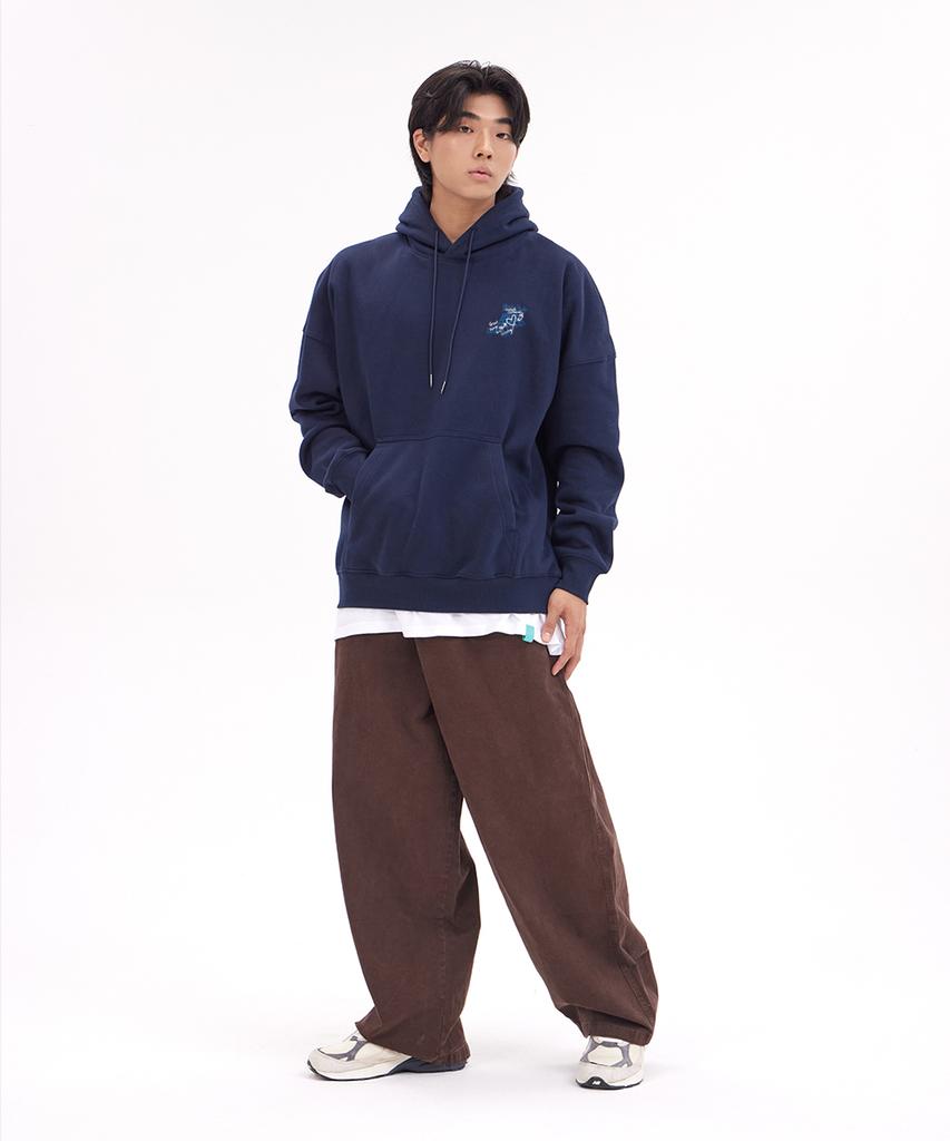 Graffiti Wide Shoulder Hoodie [Non-Fleece]_Navy