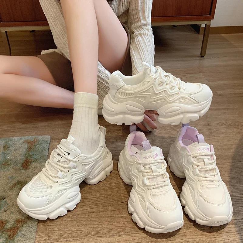 Platform Ladies Classic Luxary Women's Shoes Casual Sneakers Non-slip Chunky Sneakers Mid Heel Pumps Breathable Mesh Shoes