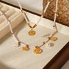 Euro-American Style Pearl Chain Stainless Steel Sunflower Pendant Necklace for Women, High-end Accessory and Outfit Jewelry