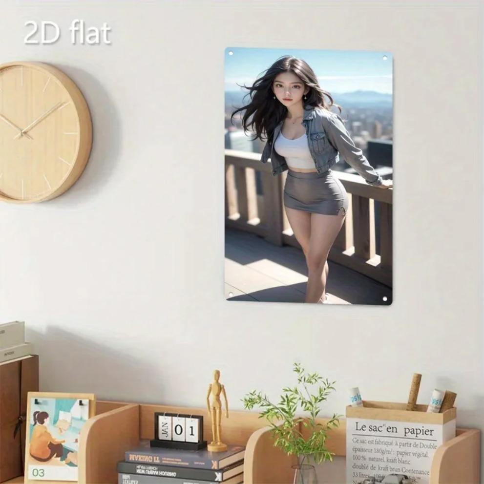 Metal Wall Art - Korean Woman Skyline Iron Sign, Seoul Modern Home Decor Bar Cafe Gift