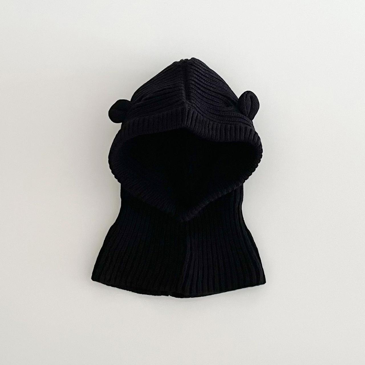 

Детская шапка-бини с капюшоном, мультяшными ушками, балаклава, шапка, шарф для новорожденного, вязаный шерстяной головной убор, зимняя теплая шапка для защиты ушей ребенка чёрный